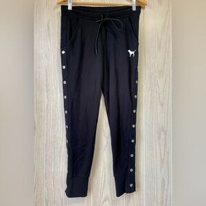 Pink Victoria’s Secret Black Joggers With Snaps Closures Size M EUC